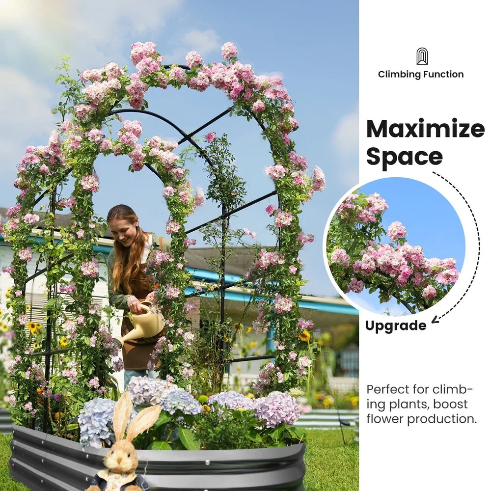 XMSJ Galvanized Steel Raised Garden Bed With Arched Trellis