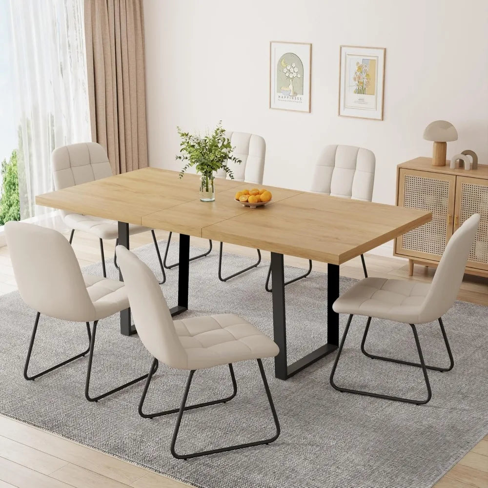Warm Welcome Decor Oak Dining Table Set 7 Piece Modern