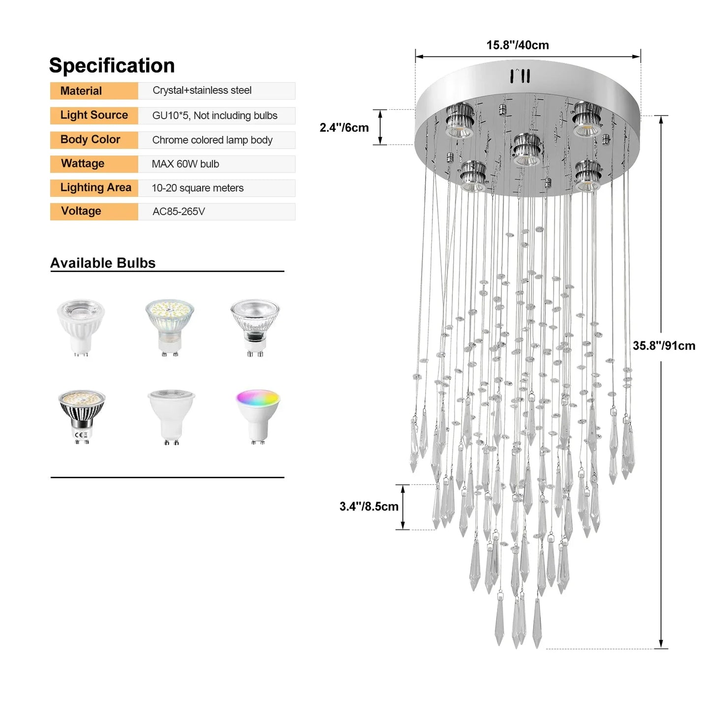 GreeLustr Crystal Droplight Led Pendant Light Chandelier