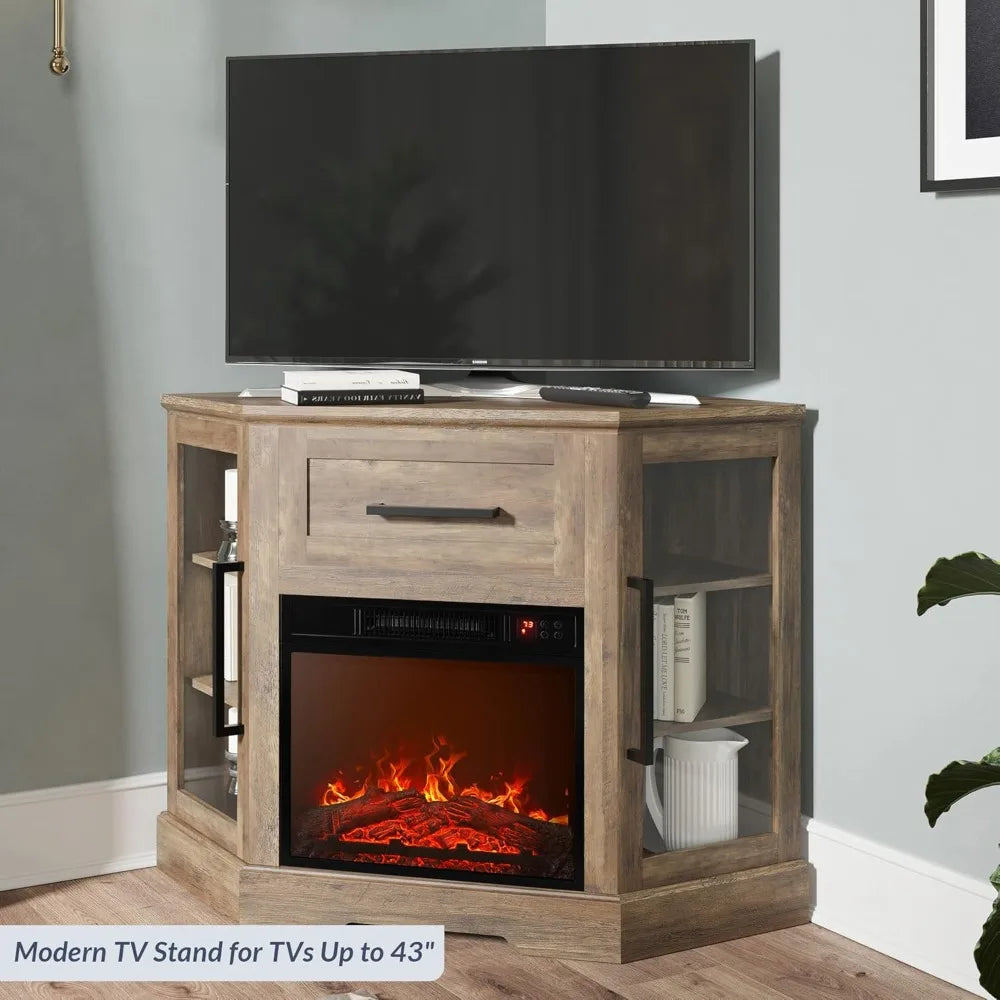 Color Modern Corner TV Stand with Electric Fireplace Heater
