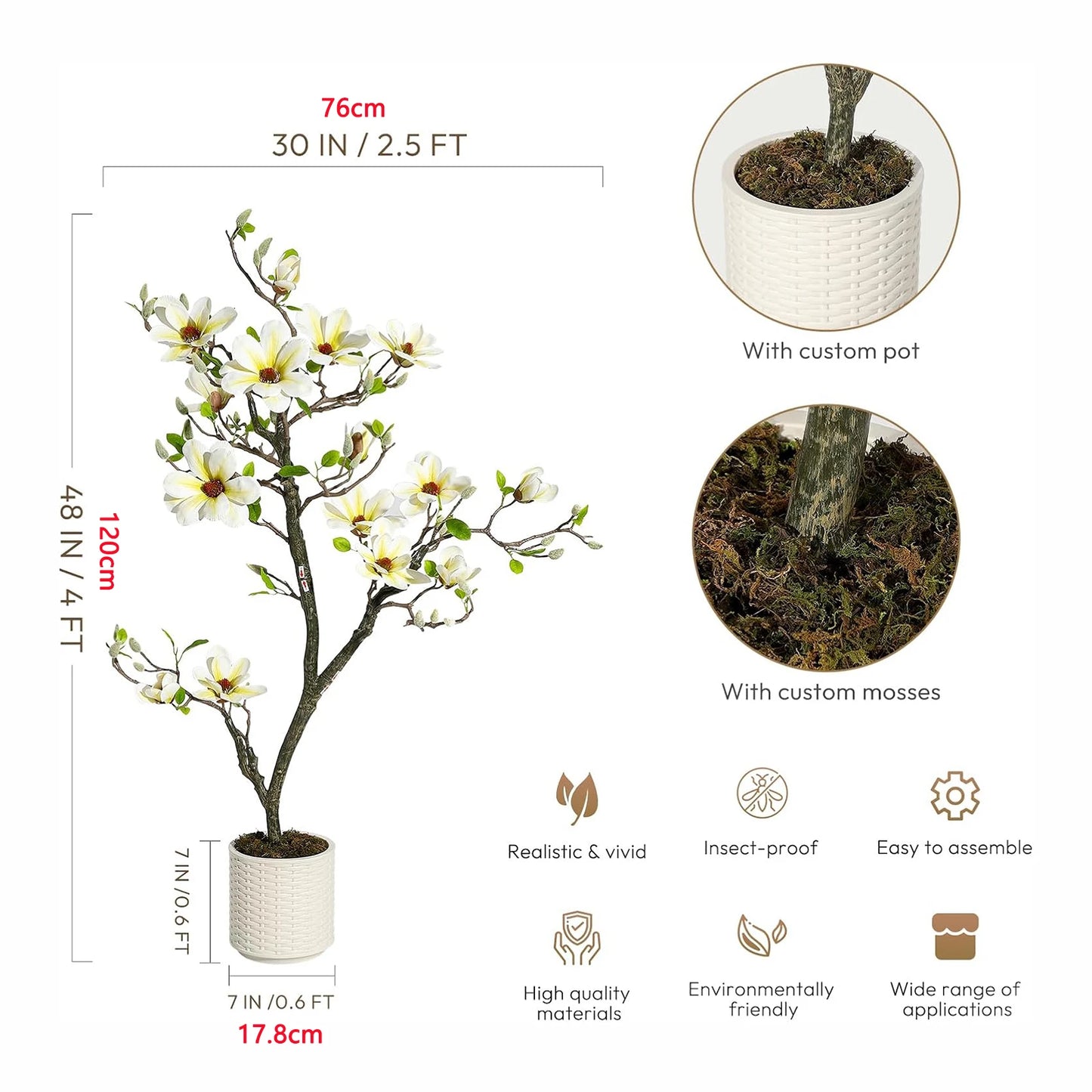 Guangdong Artificial Magnolia Plant With LED Light For Decor