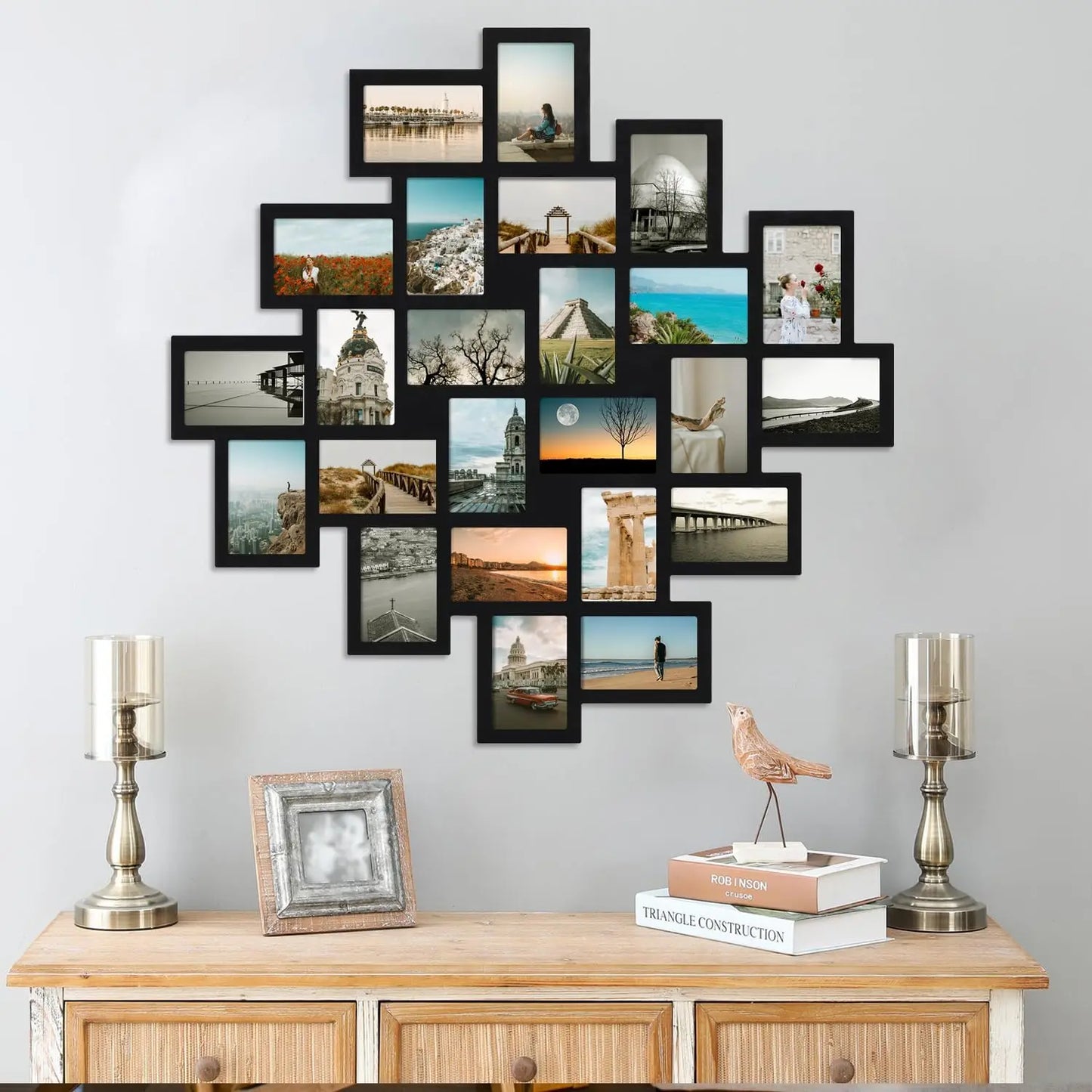 XMSJ Photo Frame 24 Openings Wood Wall Hanging Collage