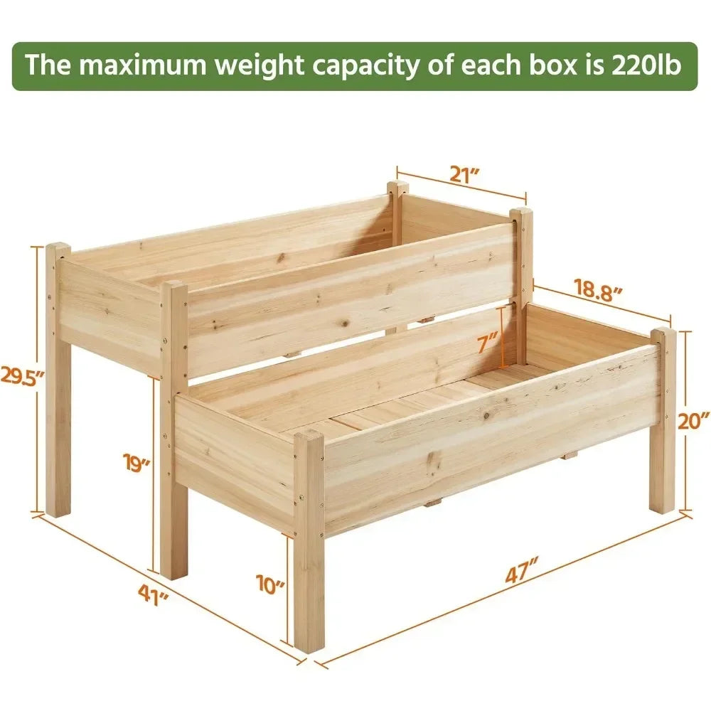 Natural Wooden Two Tier Raised Garden Bed With Legs