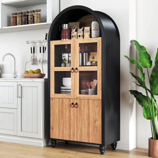 Warm Welcome Decor Arched Pantry Cabinet Glass Doors
