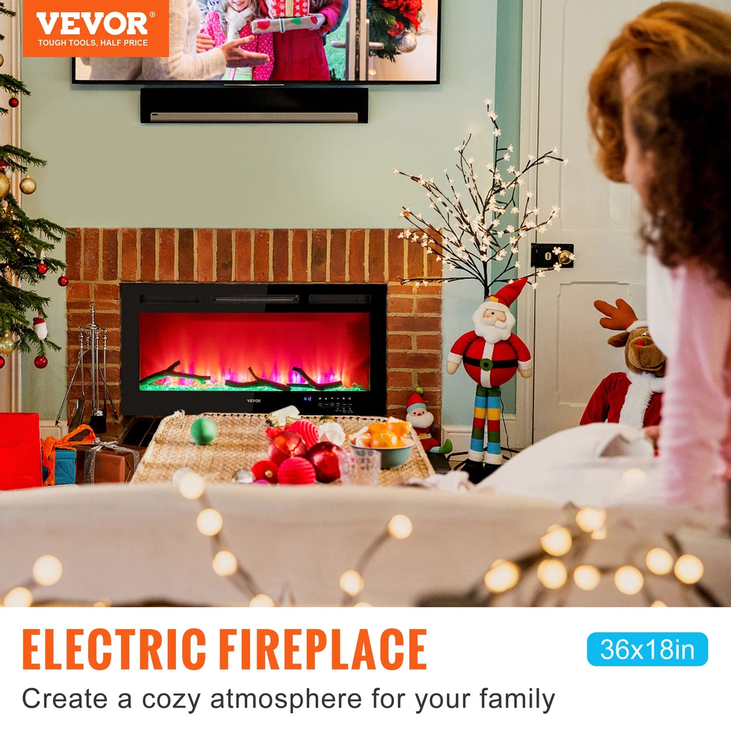 VEVOR 1500W Electric Fireplace Recessed Wall Mount Heater
