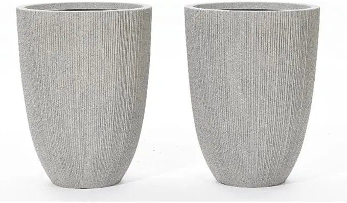 Warm Welcome Decor Set 2 Planters Modern Striped Concrete