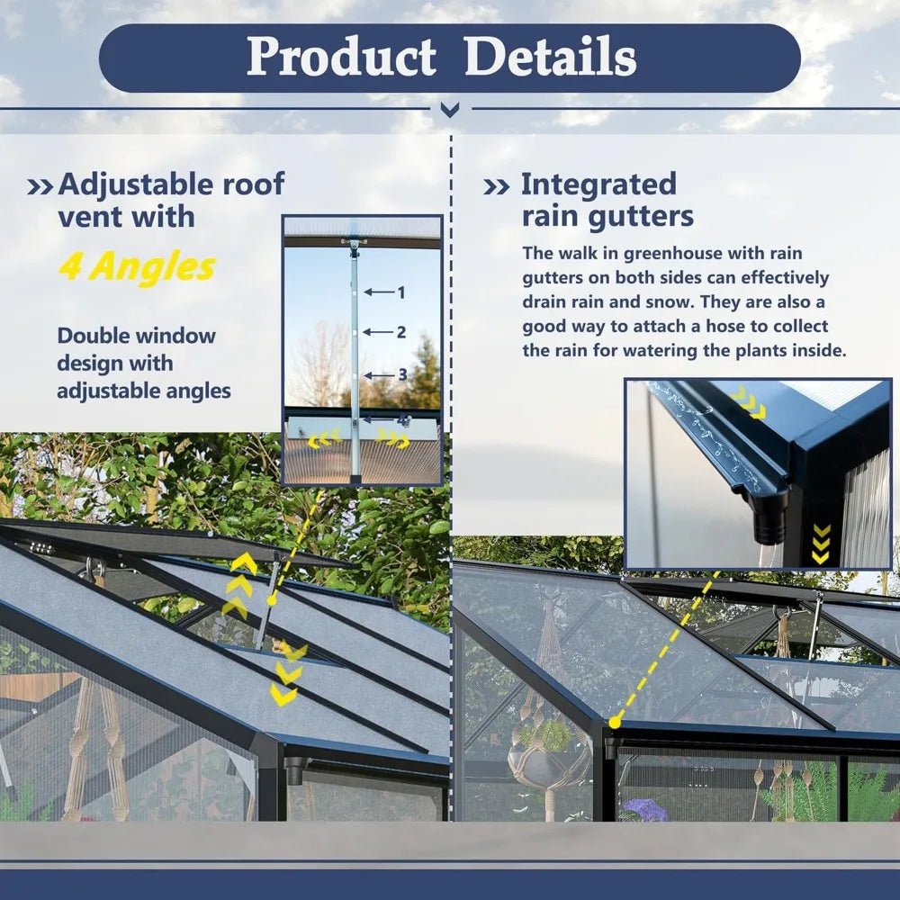Polycarbonate Greenhouse Walk In Aluminum Frame Garden