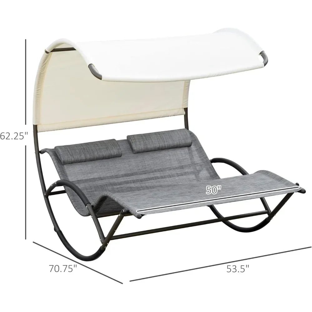 HUANZHUANG Outdoor Double Chaise Rocking Chair Day Bed