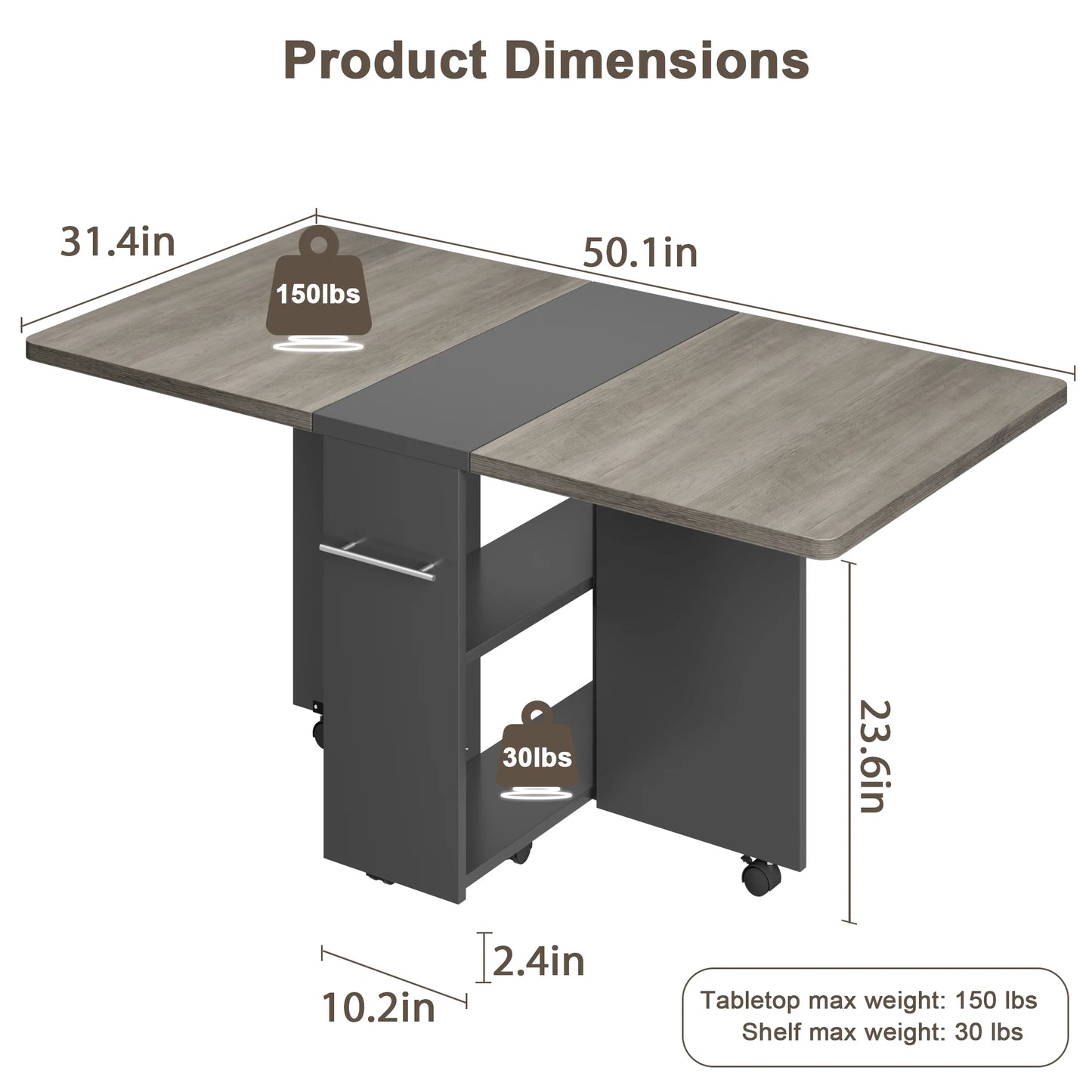 Warm Welcome Decor Foldable Drop Leaf Dining Table Storage