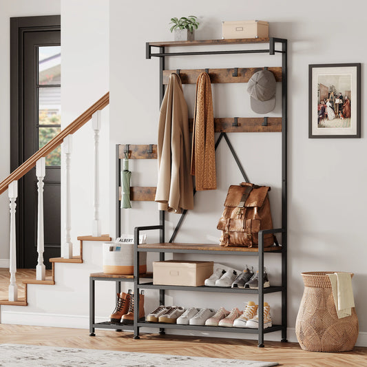 General Use Hall Tree With Shoe Storage Bench Coat Rack