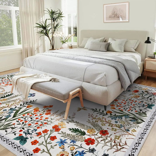 Washable Area Rugs for Living Room, Non-Slip Floral Rugs for Bedroom, Runner Rugs for Hallway, Area Rug Carpet for Dining Room