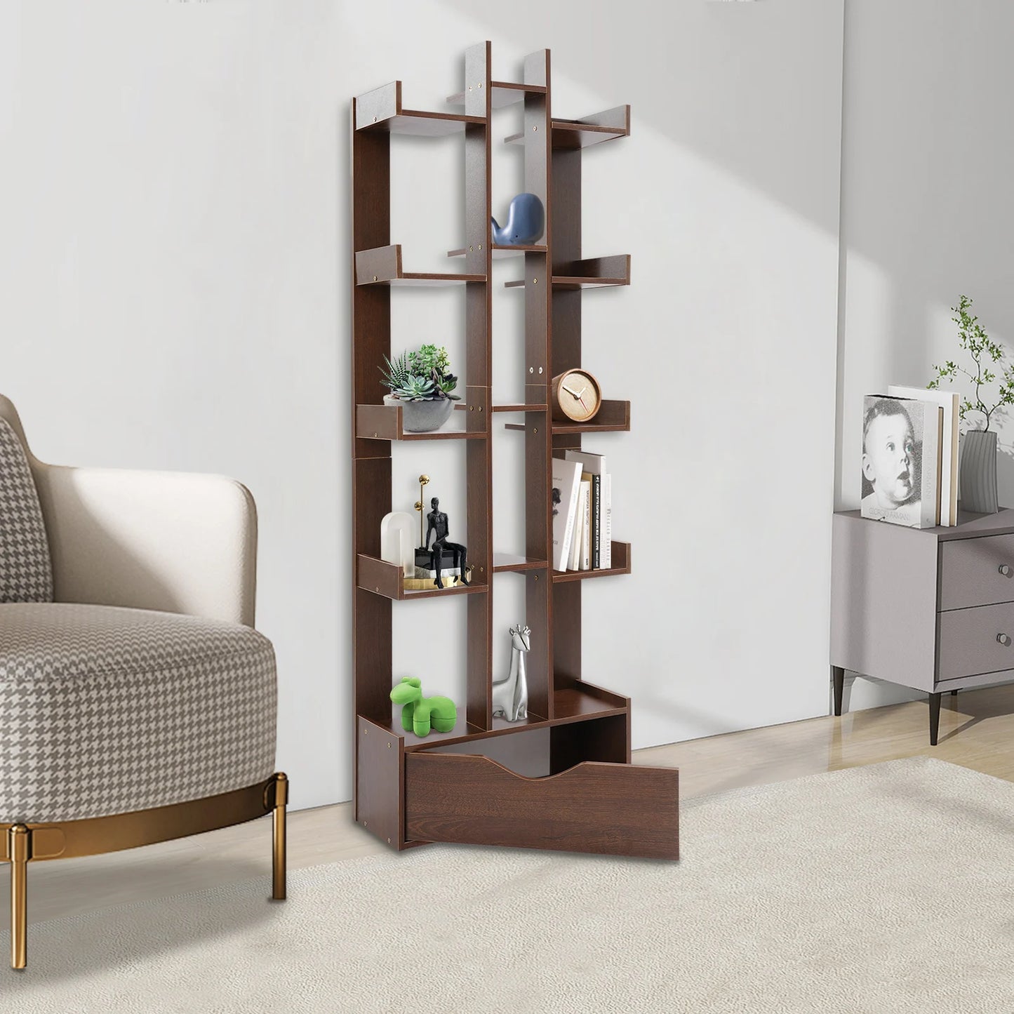 Bymaocar 15-Compartment Bookcase With Cabinet For Office