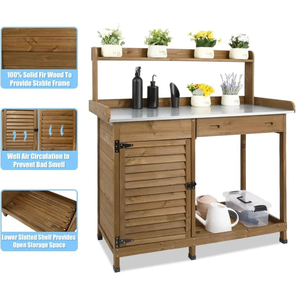 Angduo Outdoor Potting Bench Waterproof Wooden Work Table