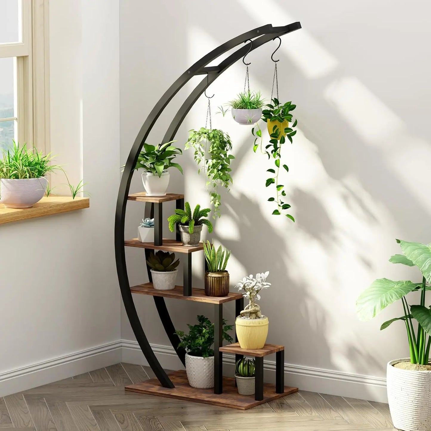 TWISTER.CK 5-Tier Metal Plant Stand Half Moon Indoor Rack