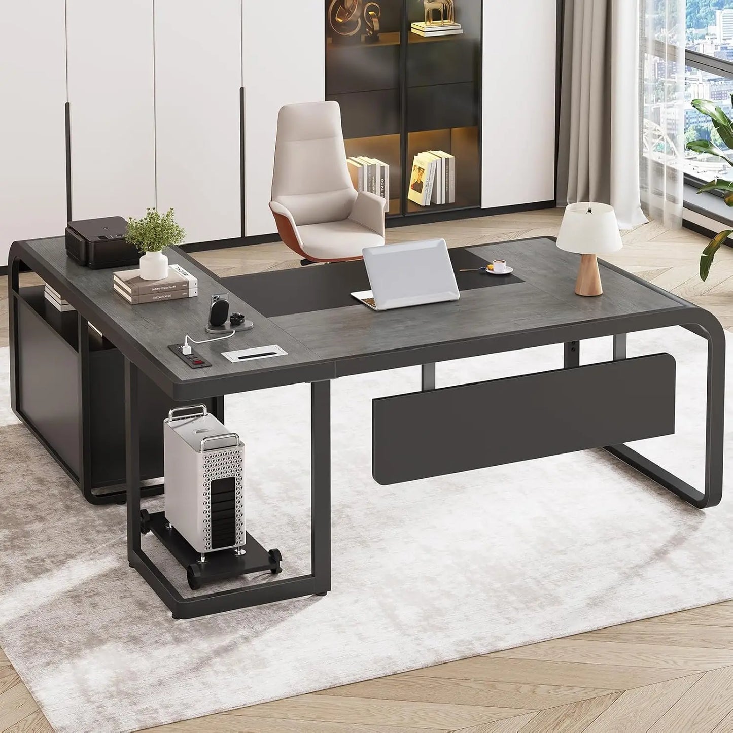 Warm Welcome Decor L Shaped Desk With Drawers and Storage