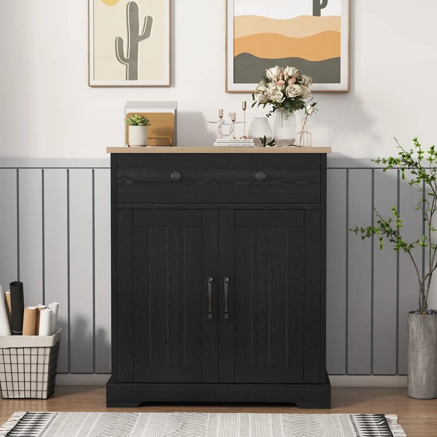 HobbyLane Kitchen Storage Cabinet Modern Buffet With Drawers And Doors