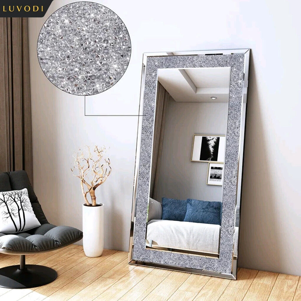 LUVODI Frameless Silver Crystal Vanity Mirror Wall Mounted