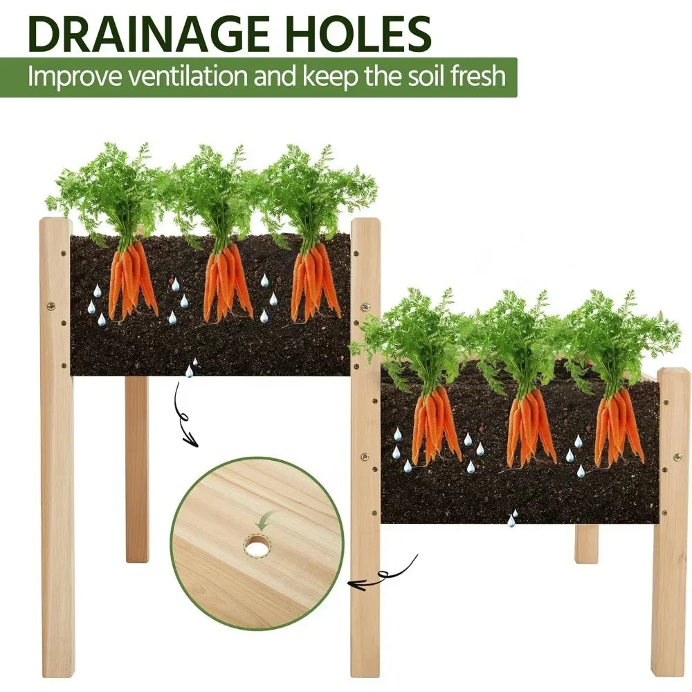 Natural Wooden Two Tier Raised Garden Bed With Legs
