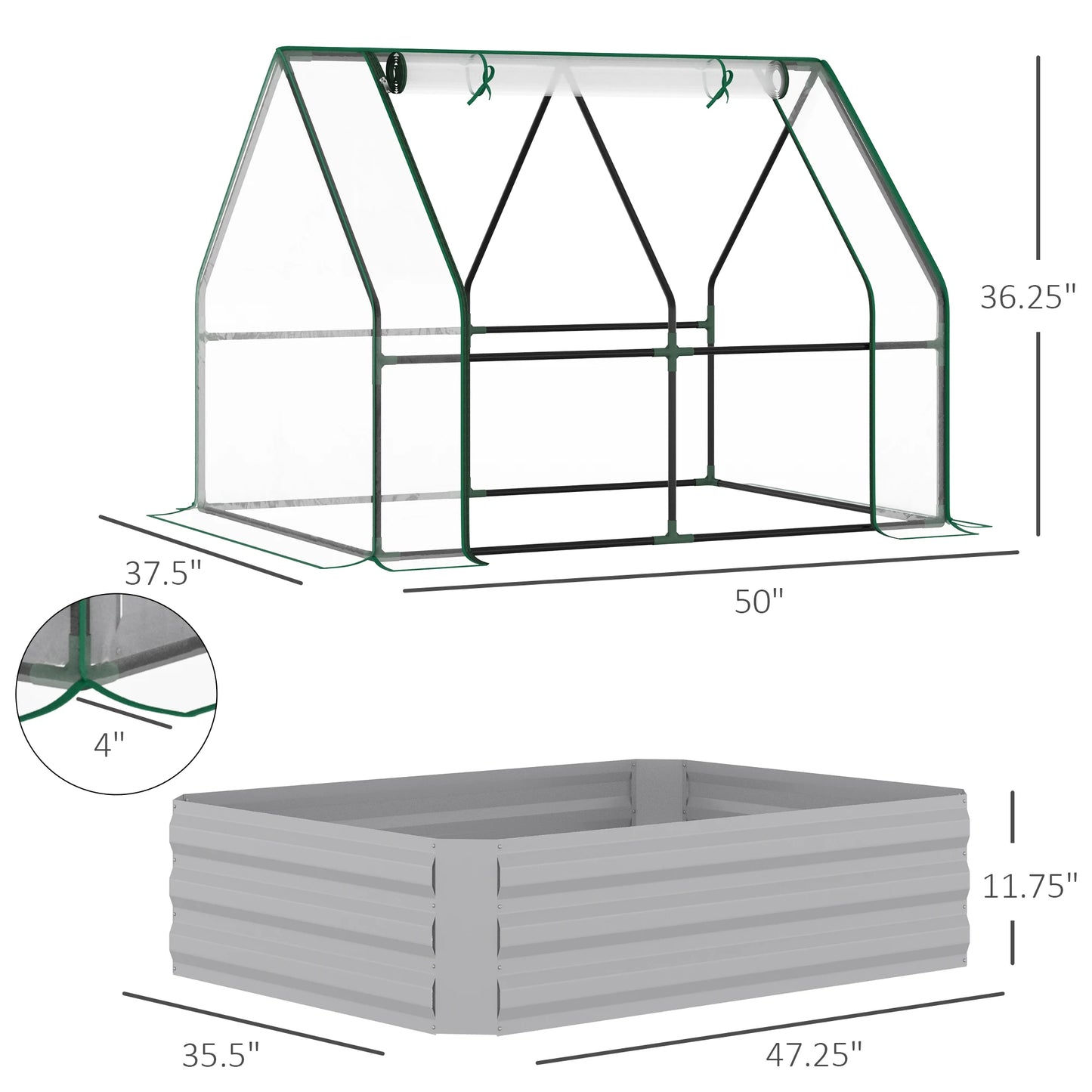 Outsunny Steel Raised Garden Bed Planter Kit Greenhouse