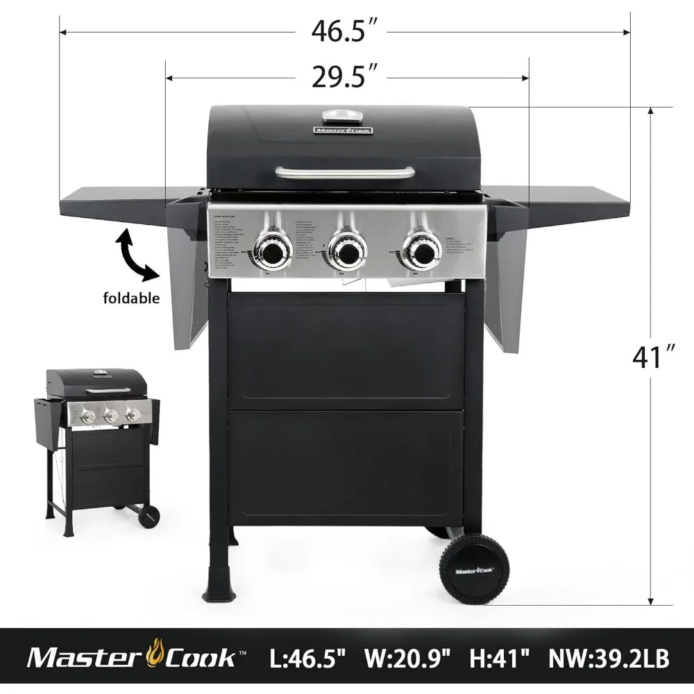 RBXC 3 Burner Propane Gas Grill Stainless Steel 30000 BTU