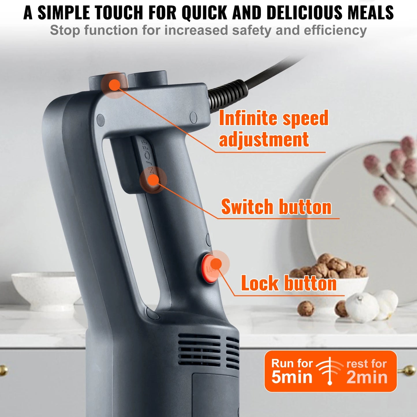 VEVOR Commercial Immersion Blender 500W Heavy Duty Kitchen