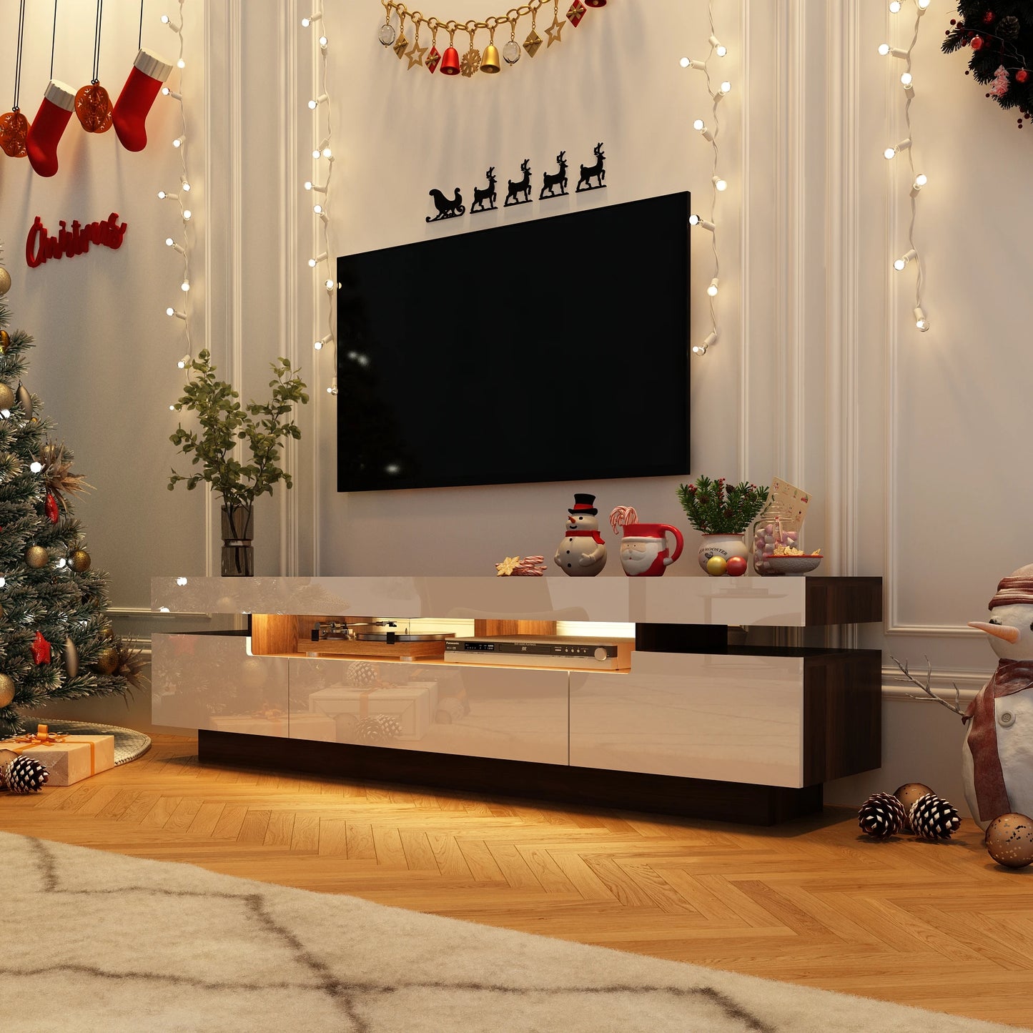 QiaoShiRen Modern LED TV Stand for Living Room Entertainment