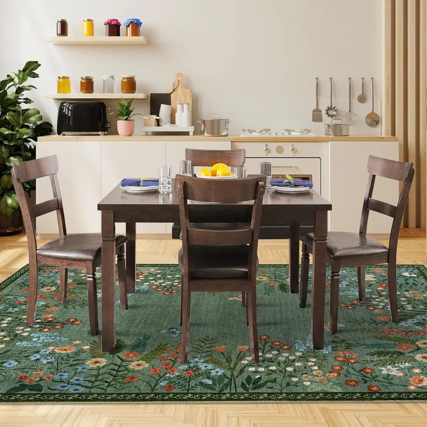 HiMISS Boho Washable Floral Area Rug for Home Decor