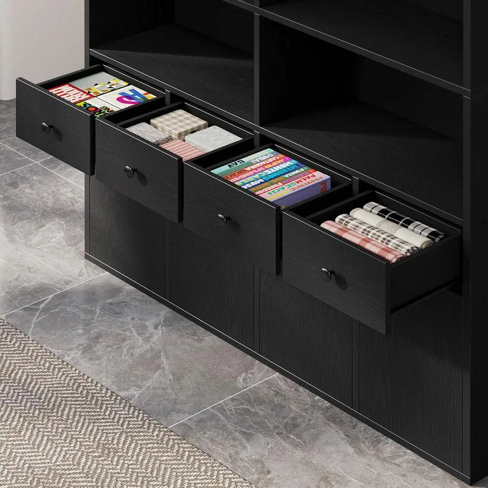 IRONCK Bookcase With Drawers And Doors 6-Tier Floor Display Shelf