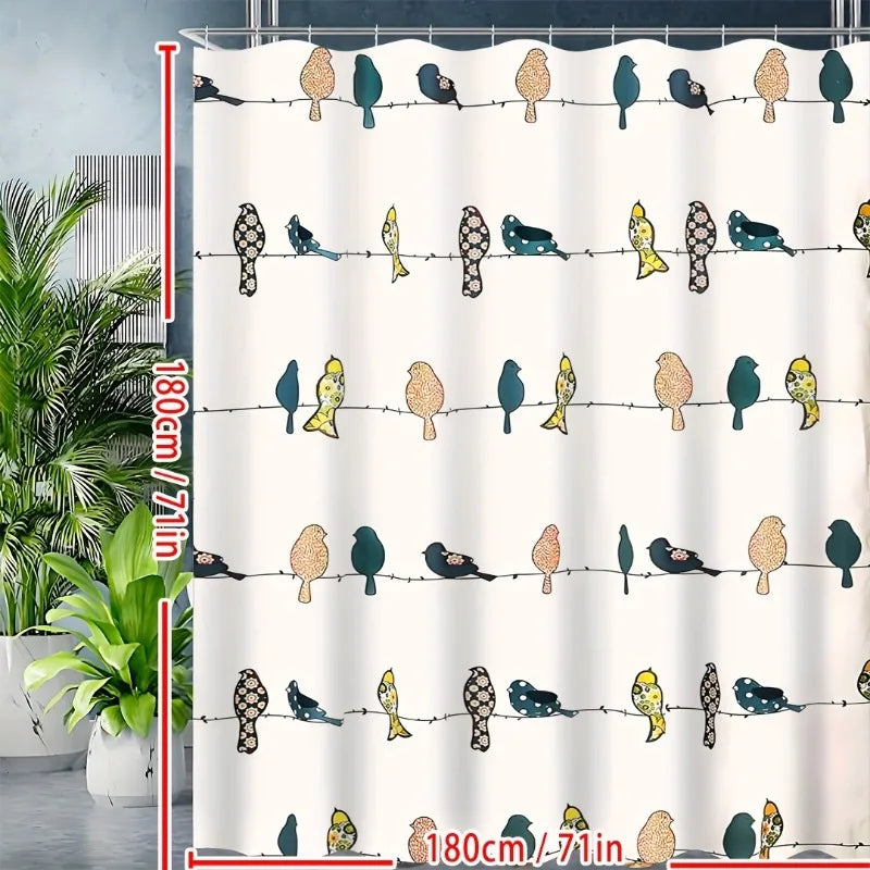 Warm Welcome Decor Birds Shower Curtain Floral Pattern