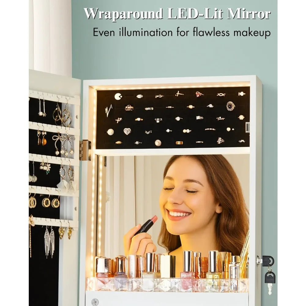 Hign Concerned LED Jewelry Cabinet Mirror With Storage