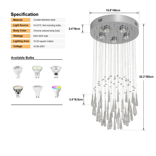 GreeLustr Crystal Droplight Led Pendant Light Chandelier