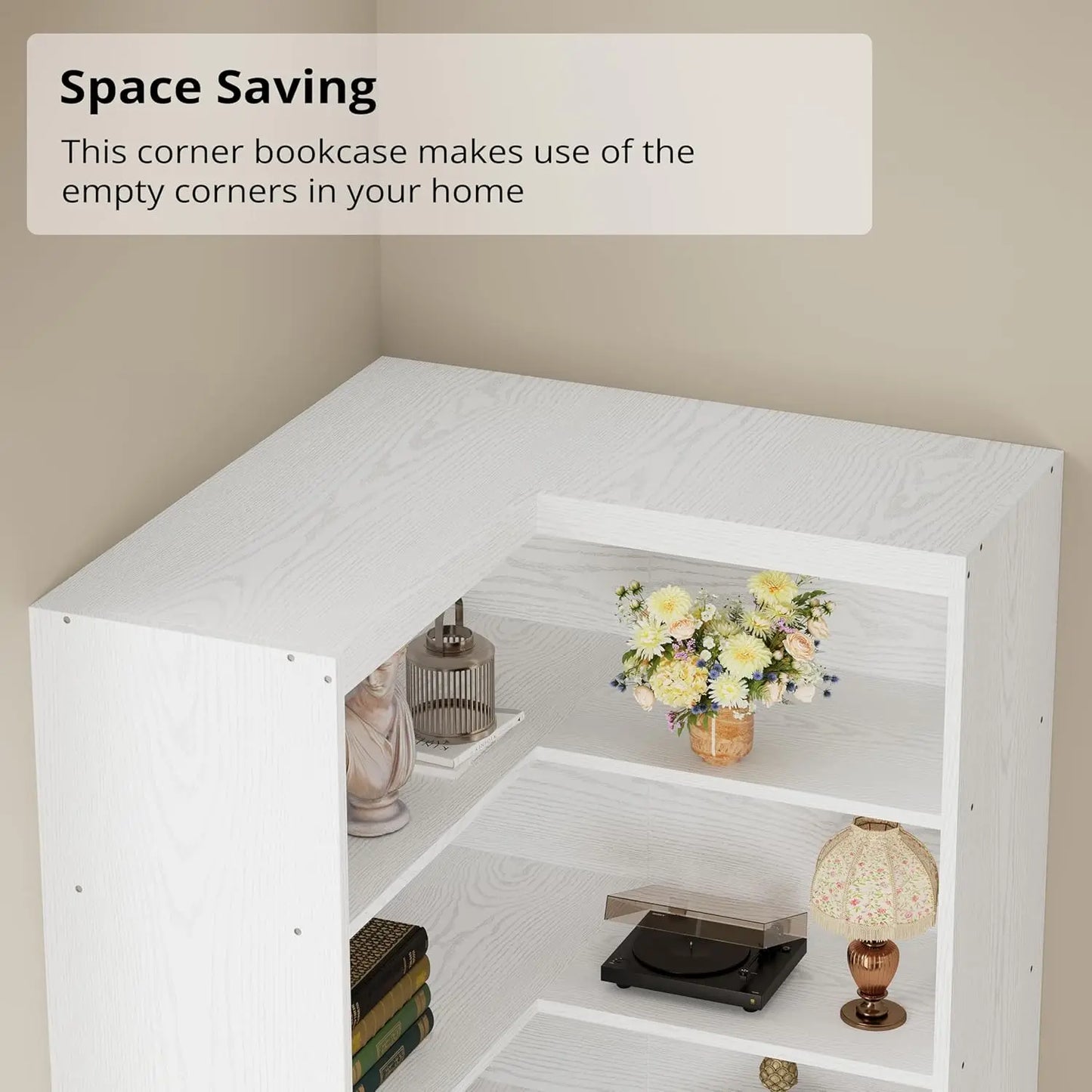 IRONCK Corner Bookshelf With Doors And 6 Tier Storage Cabinet