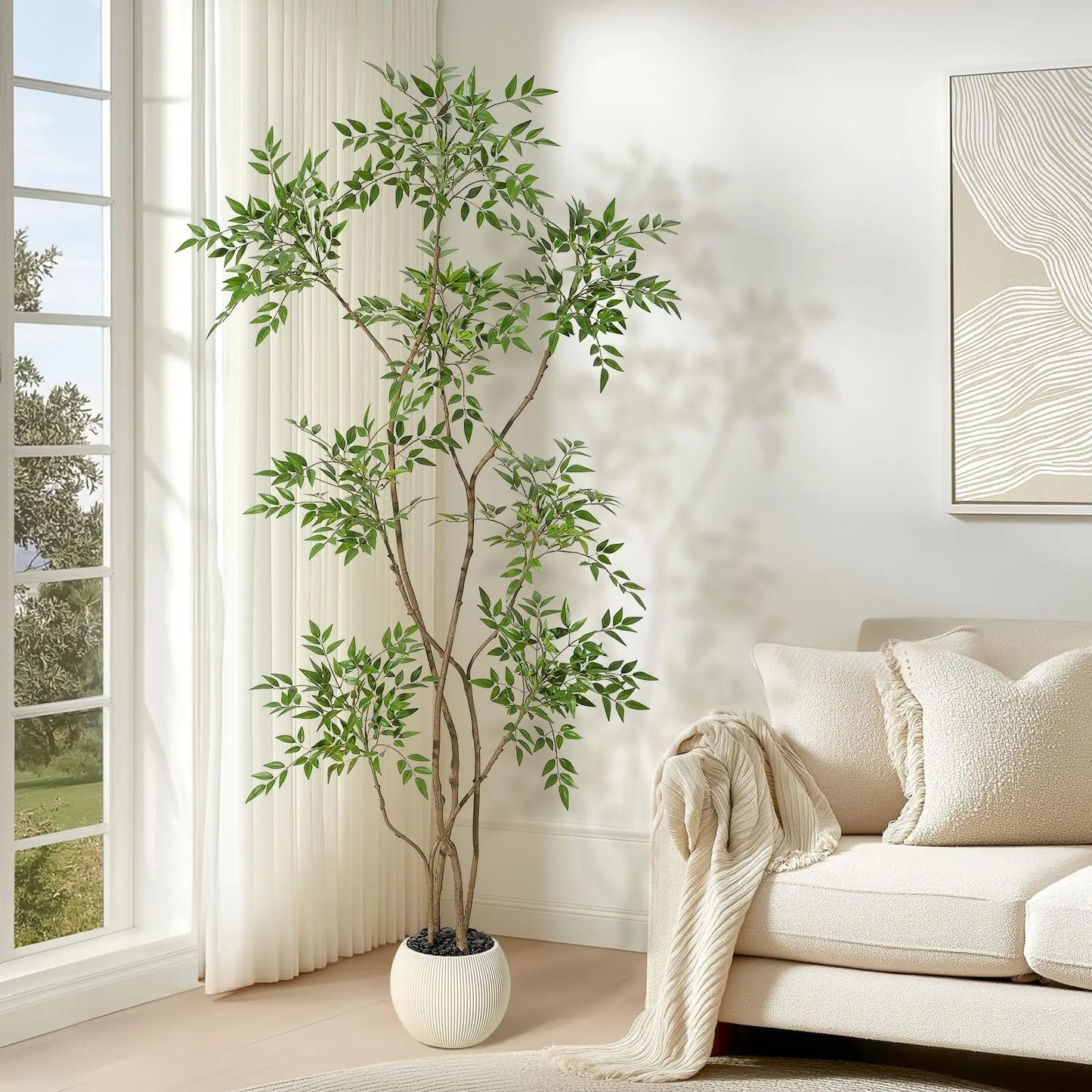 HiMISSCN Nandina Artificial Tree With White Planter Indoor