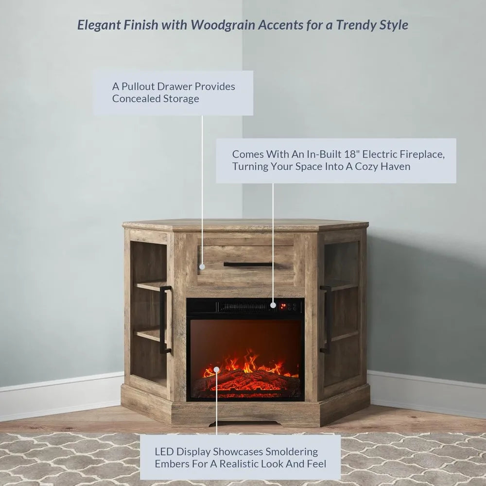 Color Modern Corner TV Stand with Electric Fireplace Heater