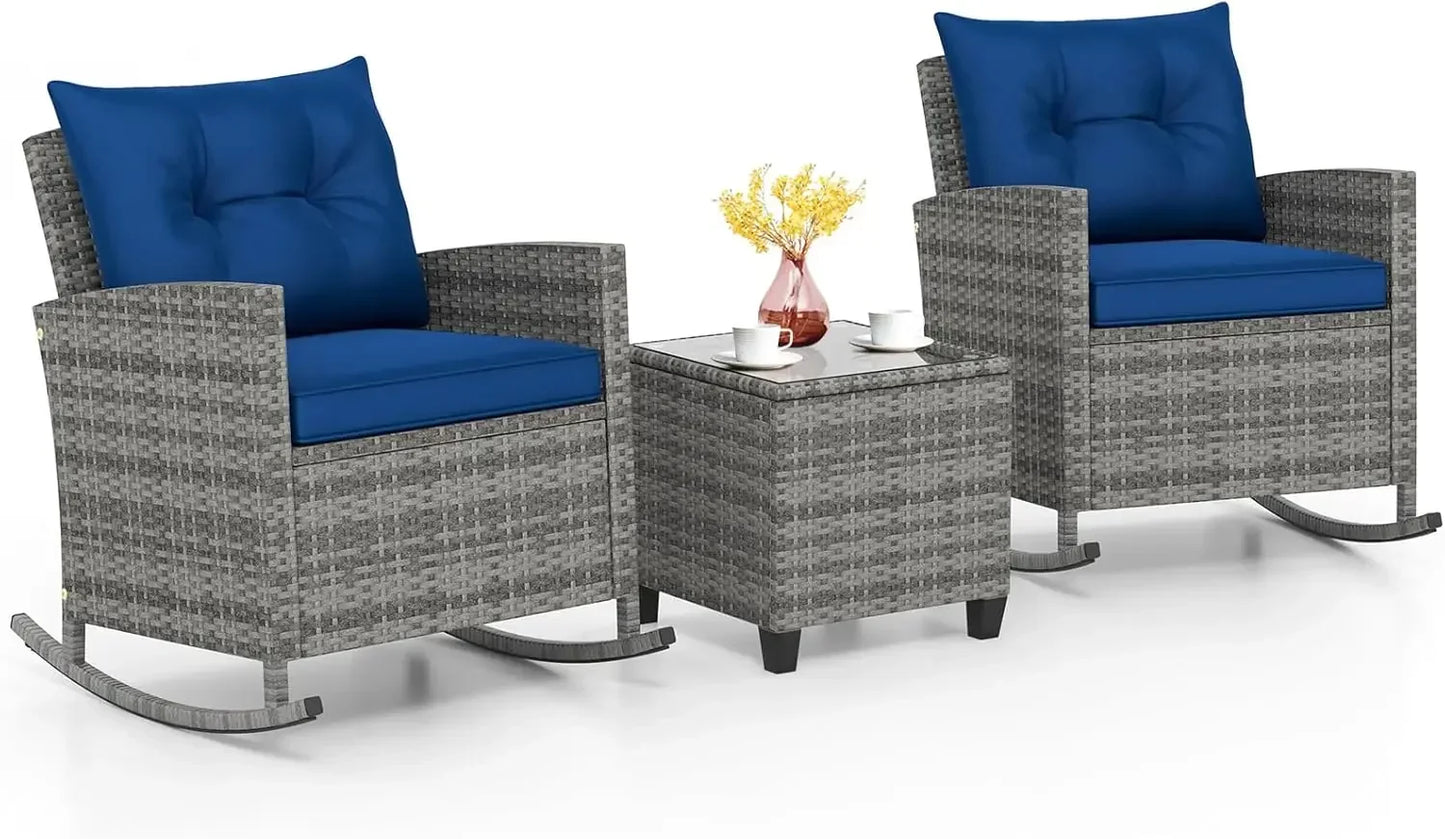 Angduo 3 Piece Patio Rocking Bistro Set Wicker Chairs
