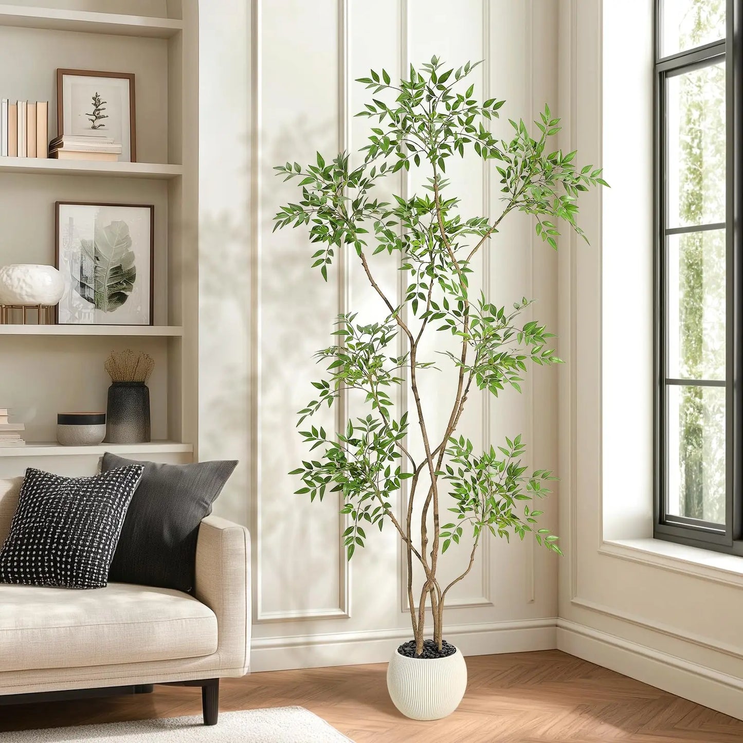 HiMISSCN Nandina Artificial Tree With White Planter Indoor