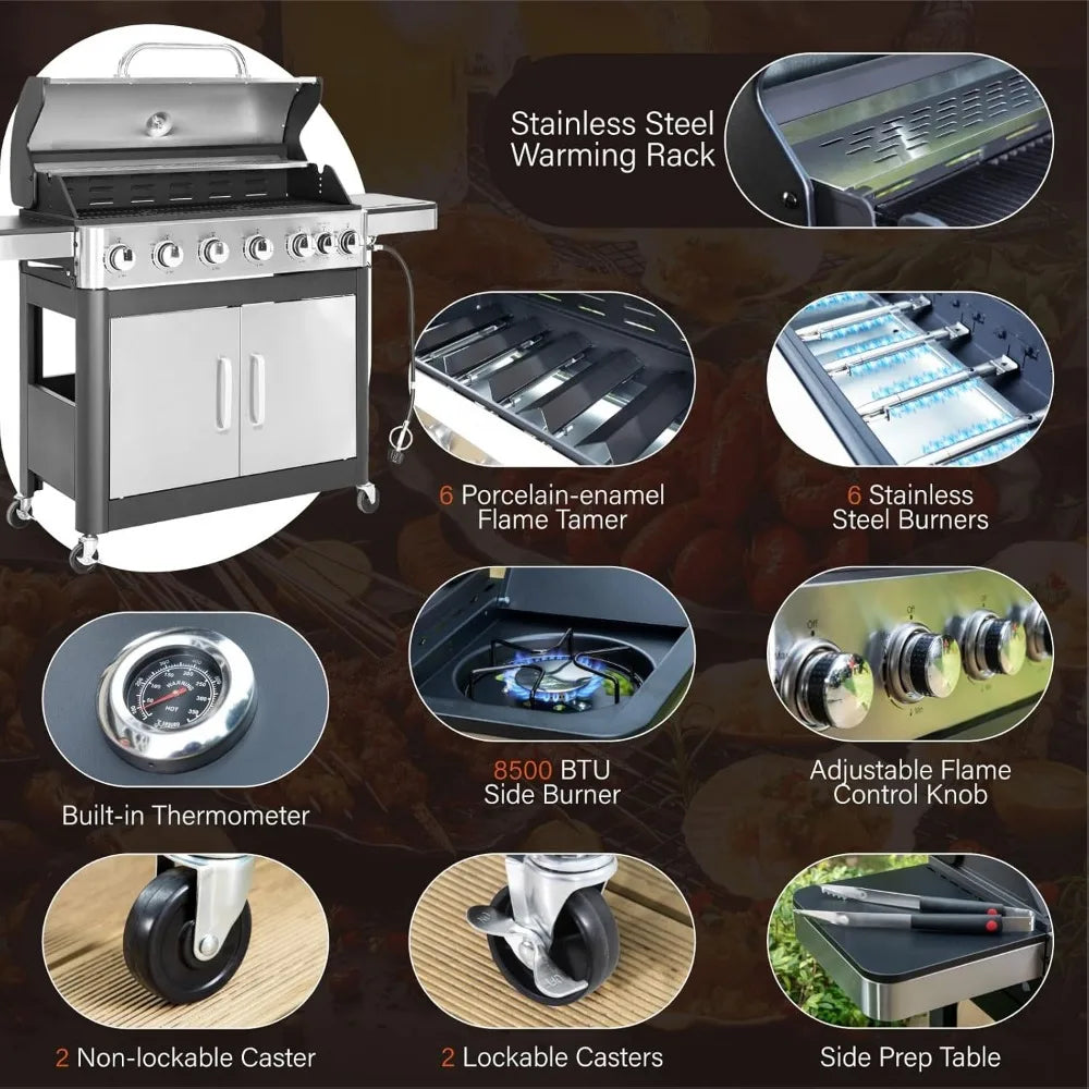 Sophia And William 6 Burner Propane Grill With Side Burner