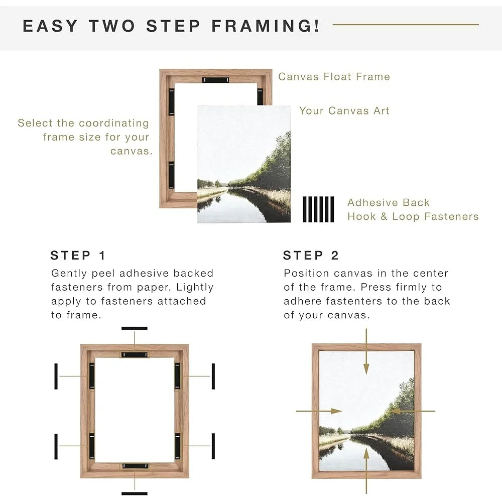 Canvas Float Frame 16x20 Walnut Woodgrain Wall Hanging Large Frame Easy Use Vertical Horizontal Display Art