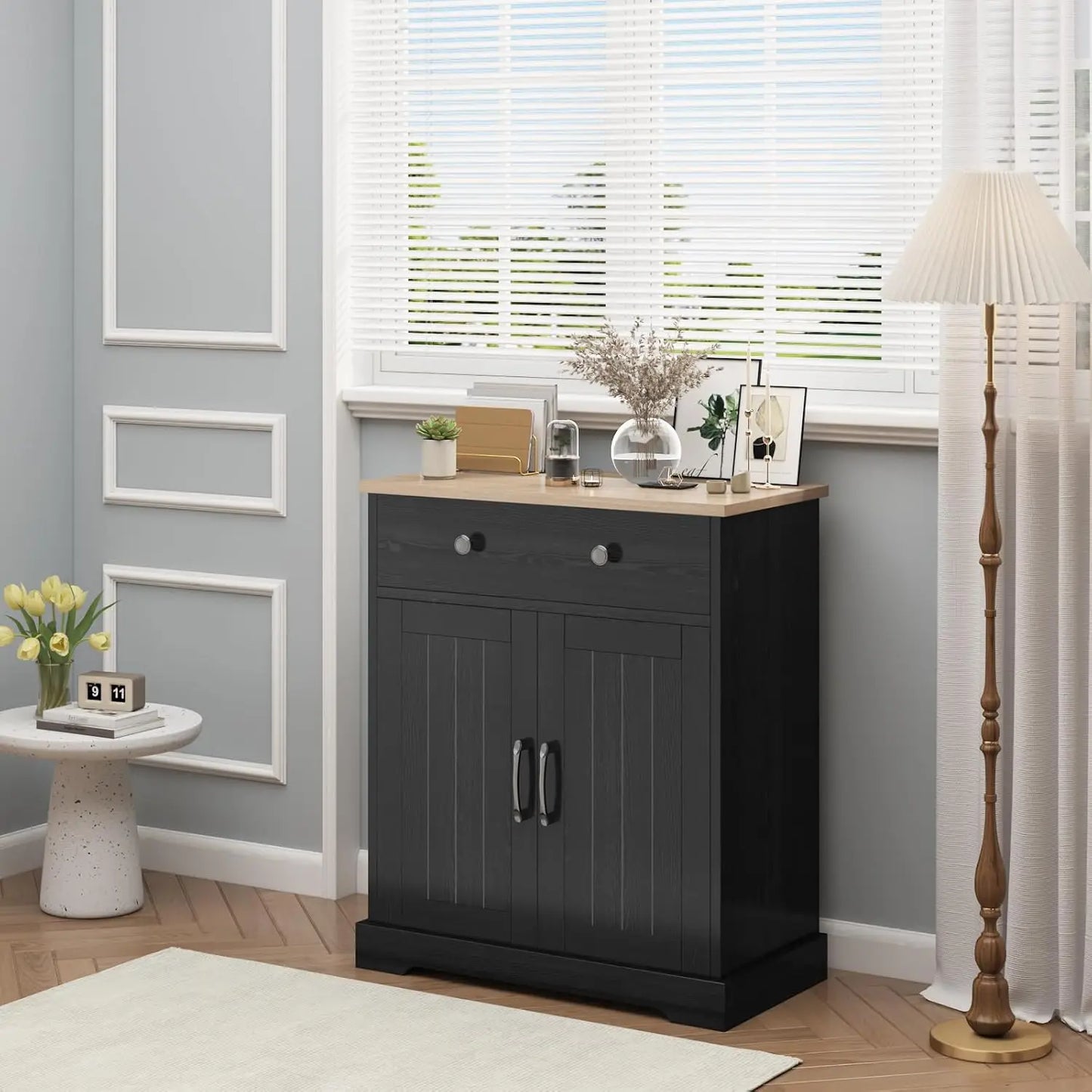 HobbyLane Kitchen Storage Cabinet Modern Buffet With Drawers And Doors