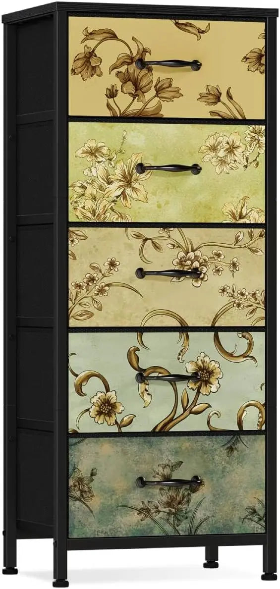 Vertical Dresser for Bedroom, Tall Skinny Storage Tower with 5 Fabric Drawers, Chest of Drawers for Living Room, Dorm, Entryway,