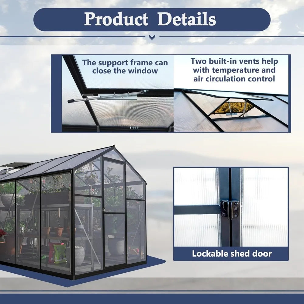 Polycarbonate Greenhouse Walk In Aluminum Frame Garden