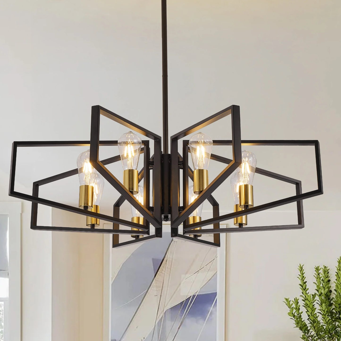 Geometric Eight Light Chandelier With Adjustable Height