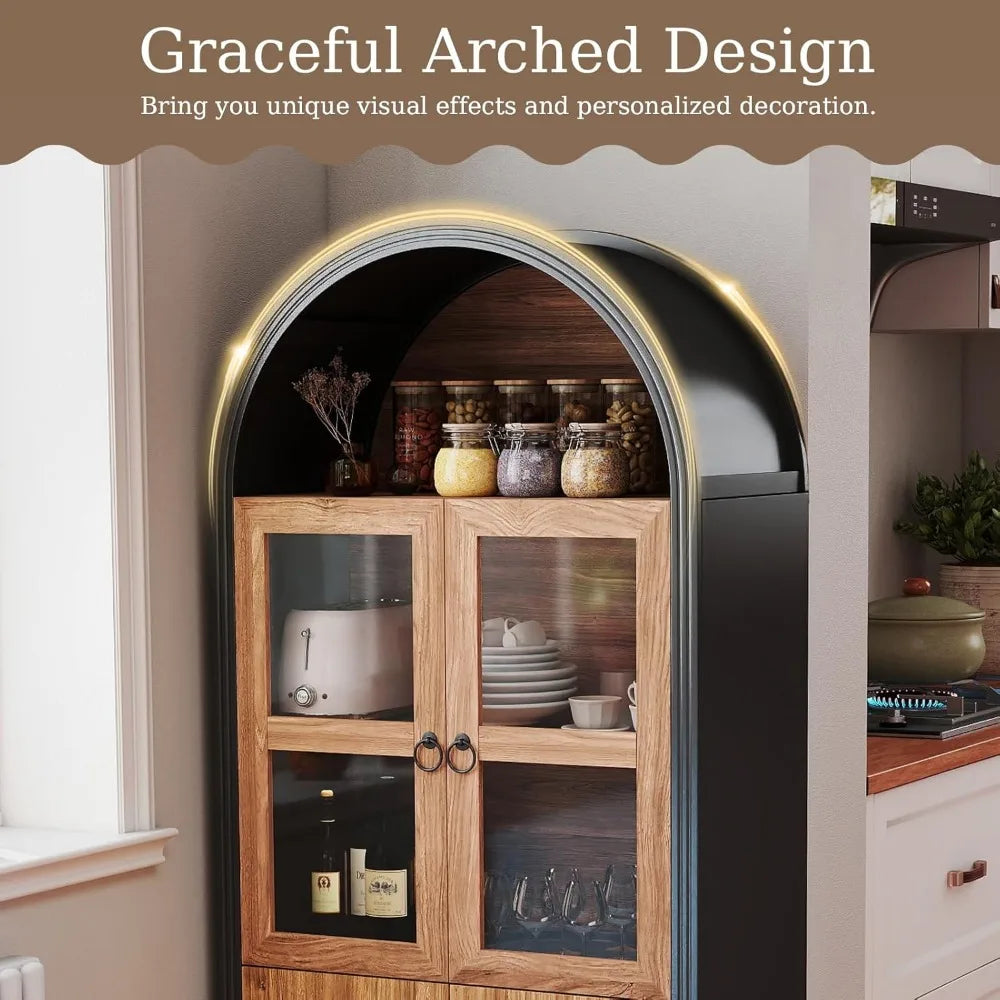 Warm Welcome Decor Arched Pantry Cabinet Glass Doors