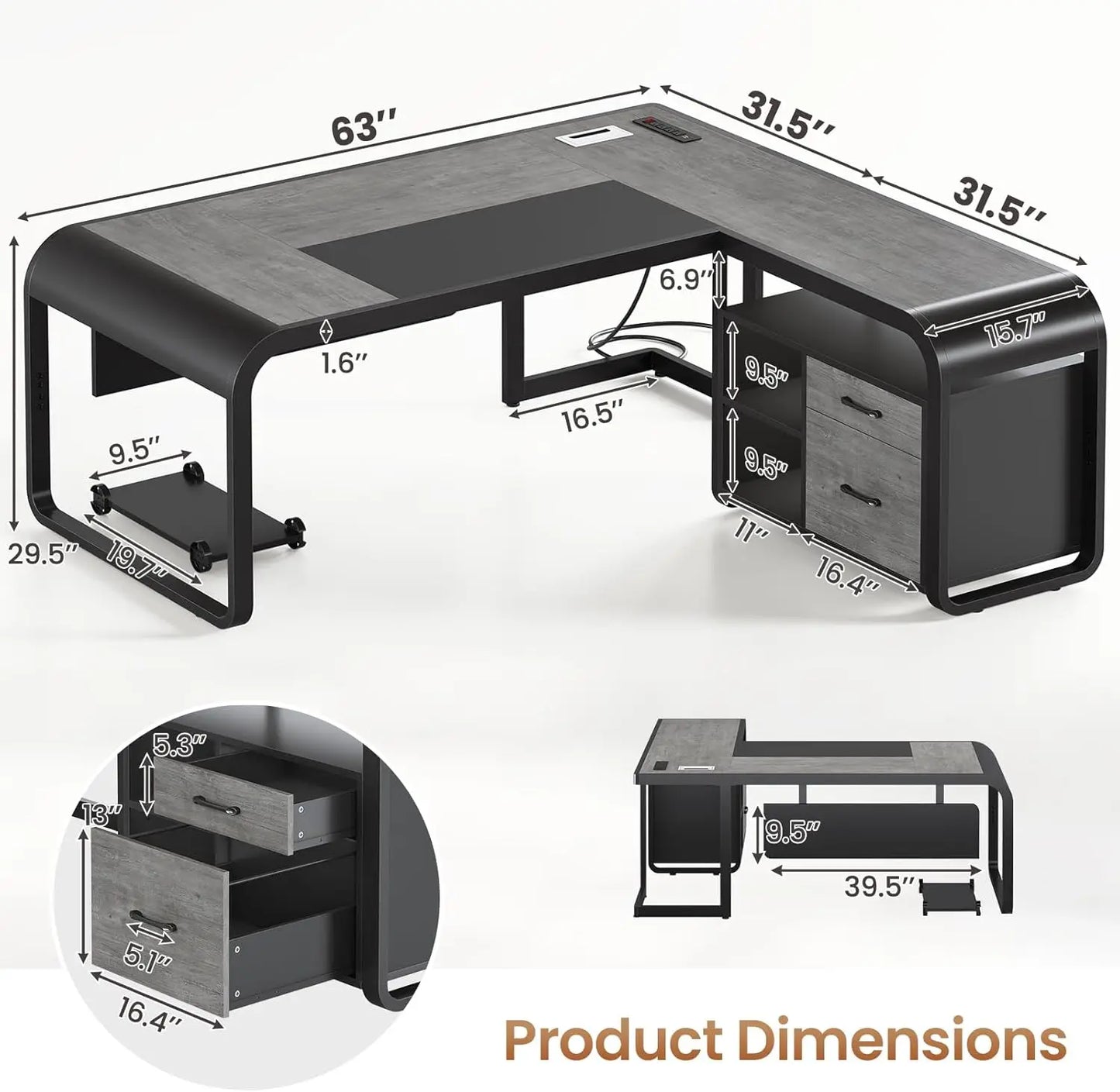 Warm Welcome Decor L Shaped Desk With Drawers and Storage