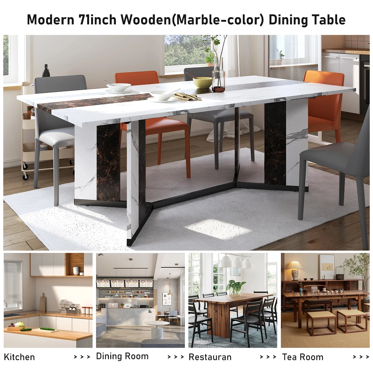 Warm Welcome Decor Dining Table Wood Tabletop Metal Legs