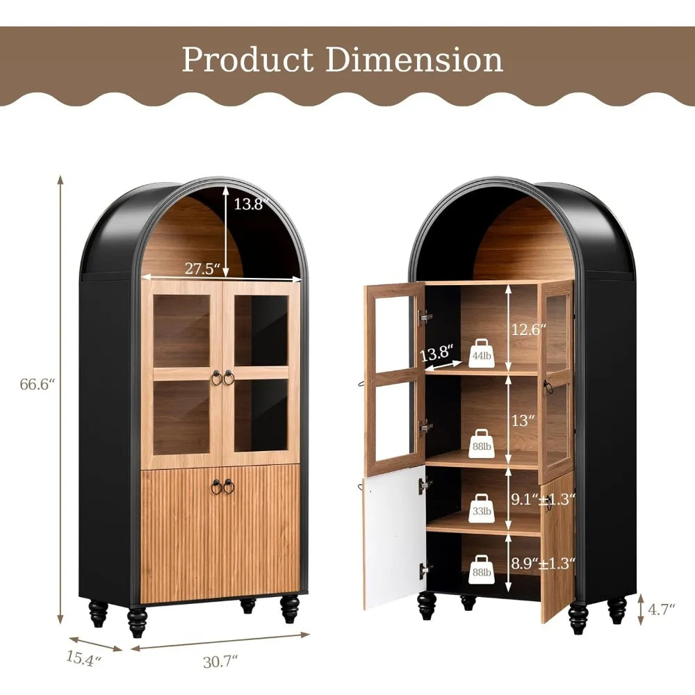 Warm Welcome Decor Arched Pantry Cabinet Glass Doors