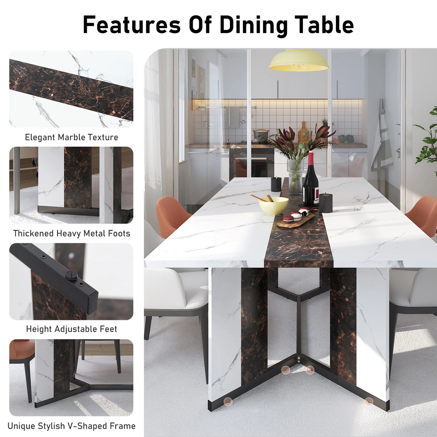 Warm Welcome Decor Dining Table Wood Tabletop Metal Legs