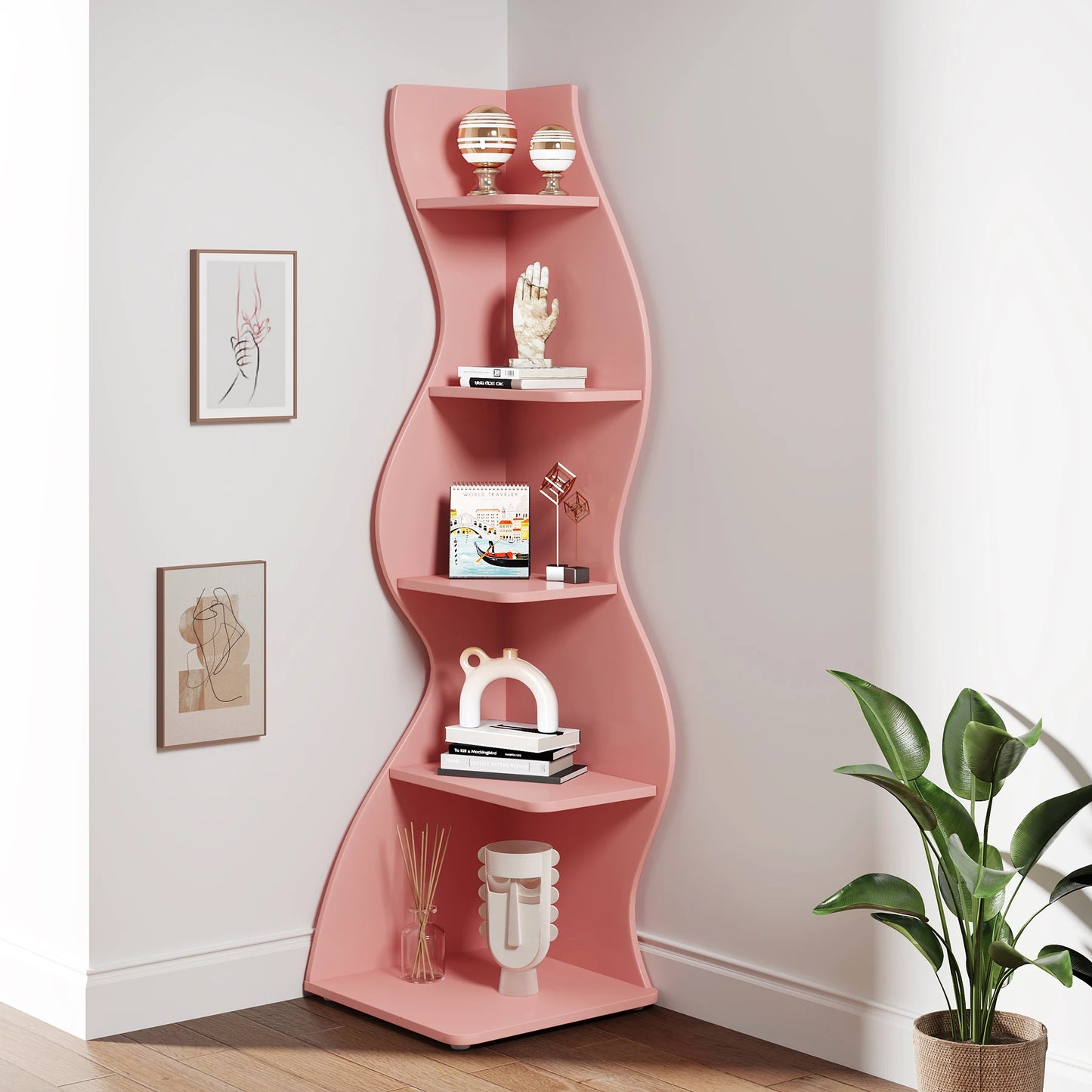 Tribesigns Five Tier Corner Shelf Wall Bookcase Organizer