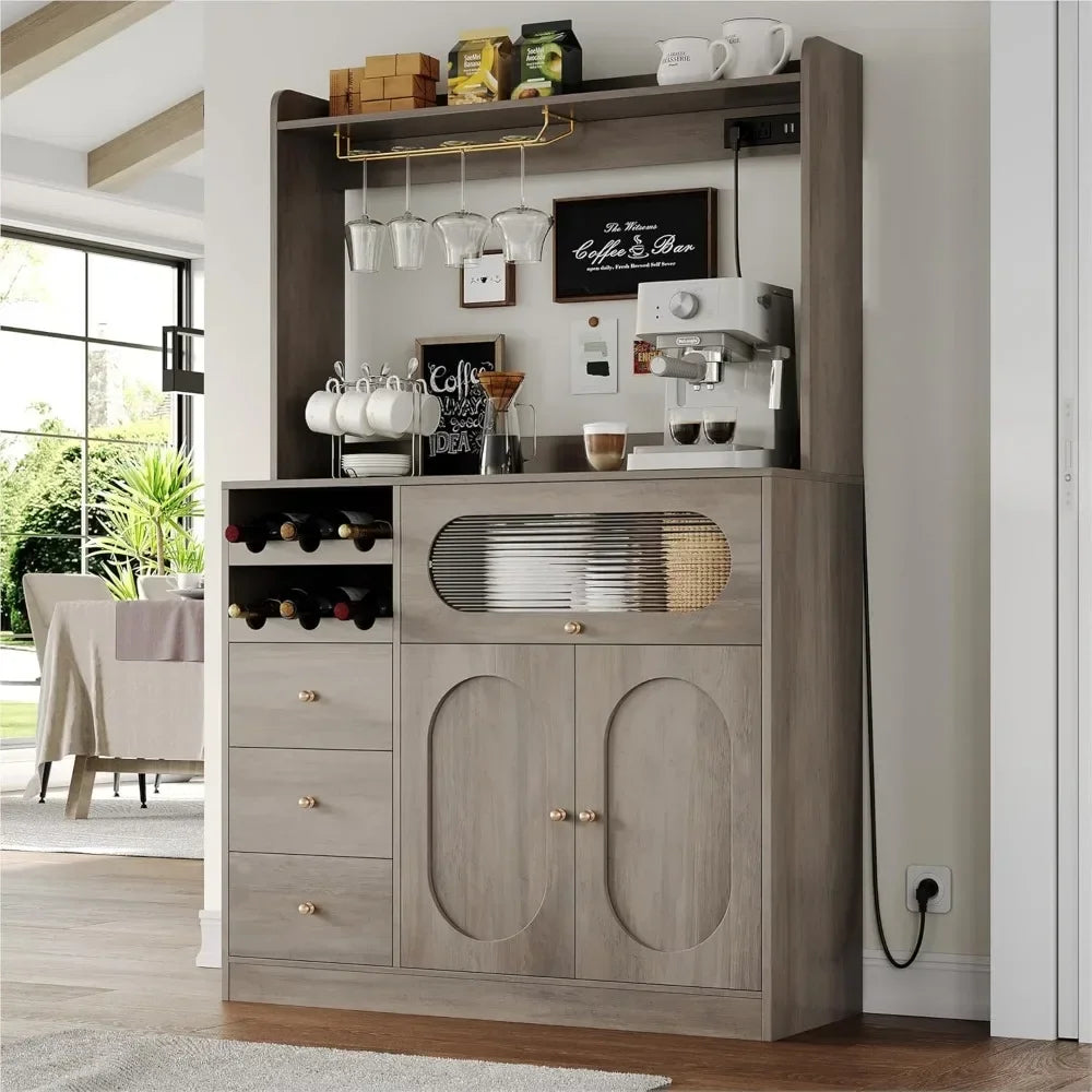 Charge Unit Kitchen Pantry Cabinet With Hutch And Wine Racks