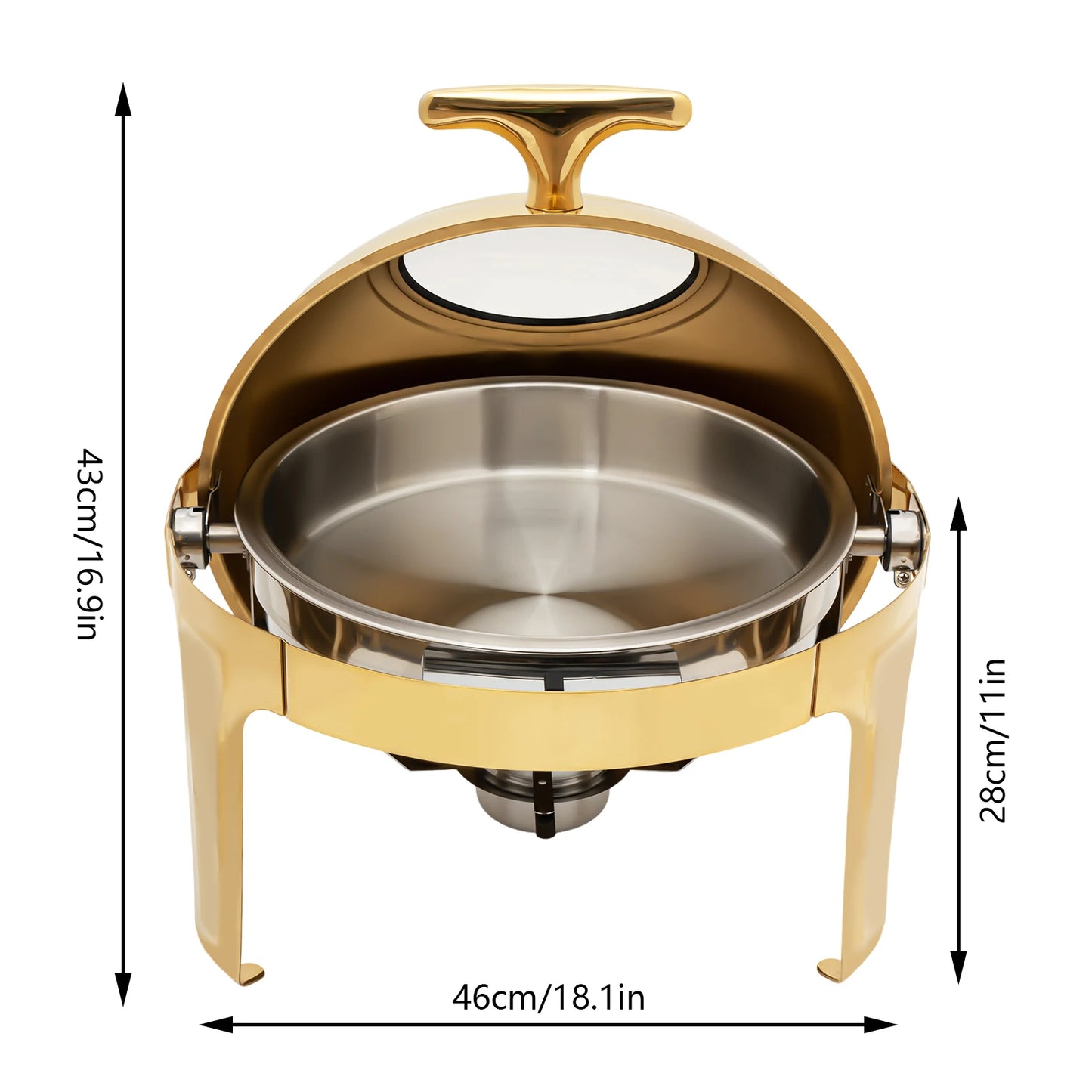 6L Round Chafing Dish Buffet Set Buffet Warmers Set Roll Top Stainless Steel Buffet Warmer for Hotel Wedding Party Banquets